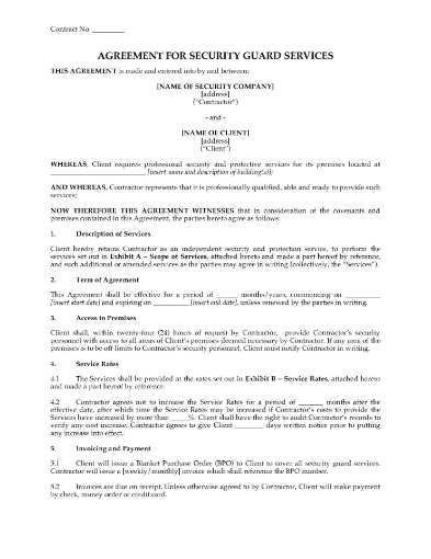 USA Security Guard Services Agreement
