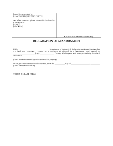 Picture of Washington Declaration of Abandonment of Declared Homestead