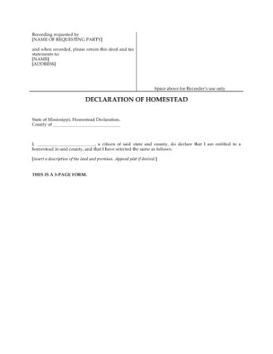 Picture of Mississippi Declaration of Homestead