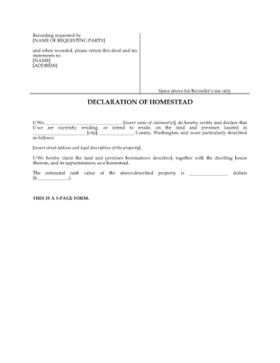 Picture of Washington Declaration of Homestead