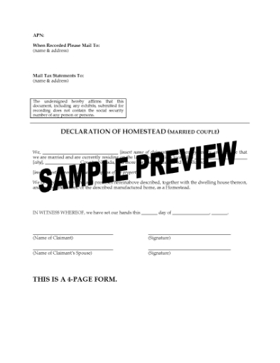 Picture of Nevada Declaration of Homestead for Married Couple