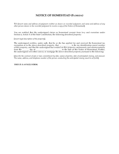 Picture of Florida Notice of Homestead
