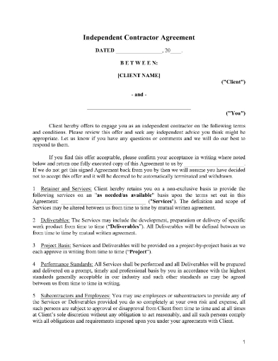 Ontario Independent Contractor Agreement