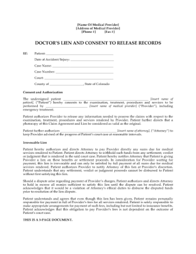 Picture of Colorado Doctor's Lien and Patient Consent
