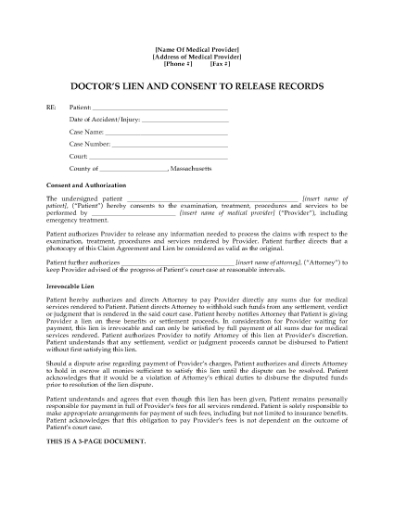 Picture of Massachusetts Doctor's Lien and Patient Consent