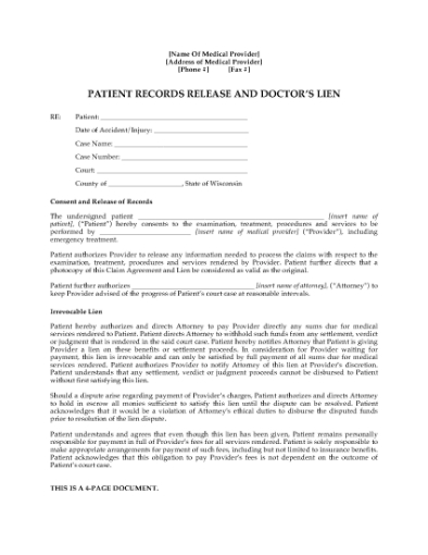 Picture of Wisconsin Doctor's Lien and Patient Release