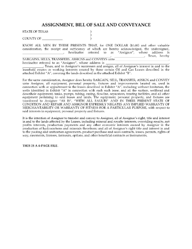 Picture of Texas Assignment, Bill of Sale & Conveyance of Oil & Gas Leases