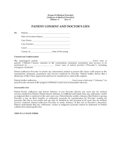 Picture of Wyoming Patient Consent and Doctor's Lien
