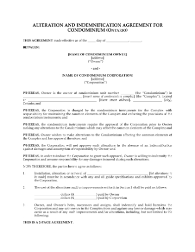 Picture of Ontario Condominium Alteration Agreement