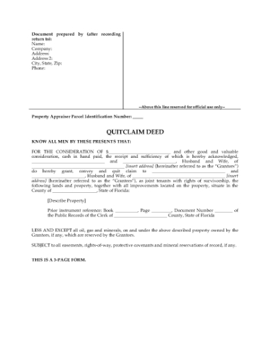 Picture of Florida Quitclaim Deed for Joint Ownership
