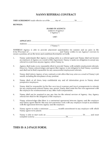 Picture of Nanny Referral Contract | Canada