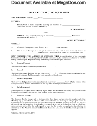 Picture of Loan and Charging Agreement | Canada