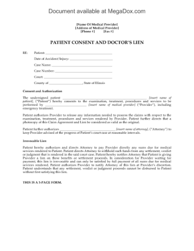 Picture of Illinois Doctor's Lien and Patient Consent Form