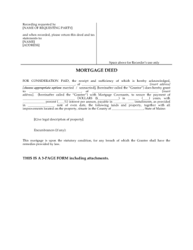 Picture of Maine Mortgage Deed