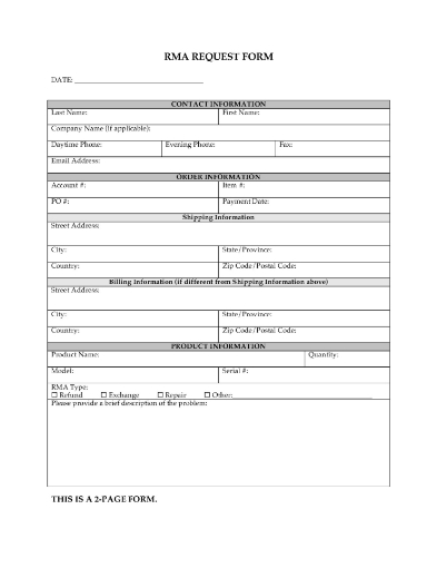 Return Material Authorization Form (RMA Form) for Semiconductors