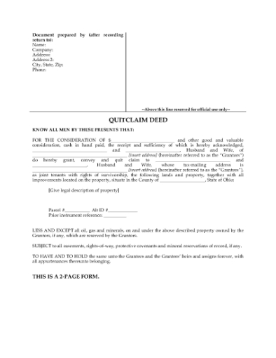 Picture of Ohio Quitclaim Deed for Joint Ownership
