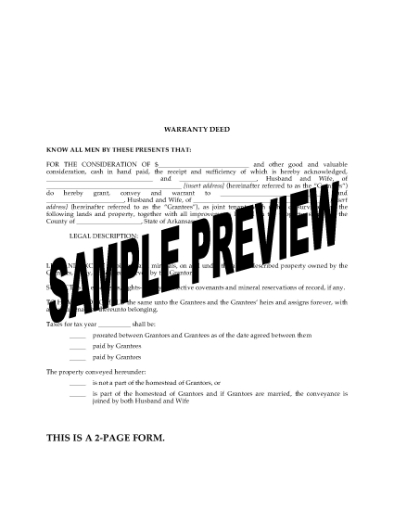 Picture of Arkansas Warranty Deed for Joint Ownership