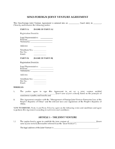 China Sino-Foreign Joint Venture Agreement