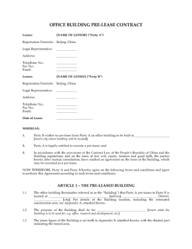 Picture of China Office Building Pre-Lease Contract