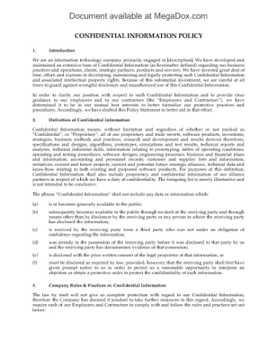 Picture of Confidential Information Policy for IT Company