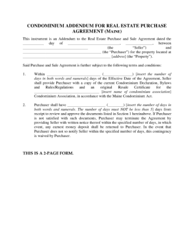 Picture of Maine Condominium Addendum