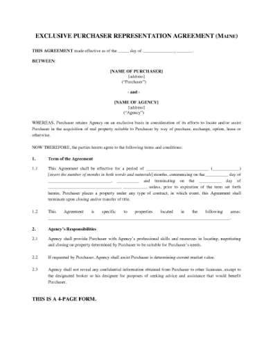 Picture of Maine Exclusive Purchaser Representation Agreement