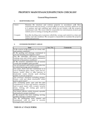 Picture of Property Maintenance and Inspection Checklist
