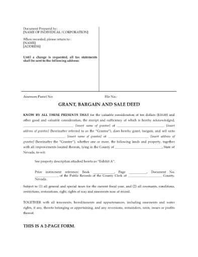 Picture of Nevada Grant, Bargain and Sale Deed
