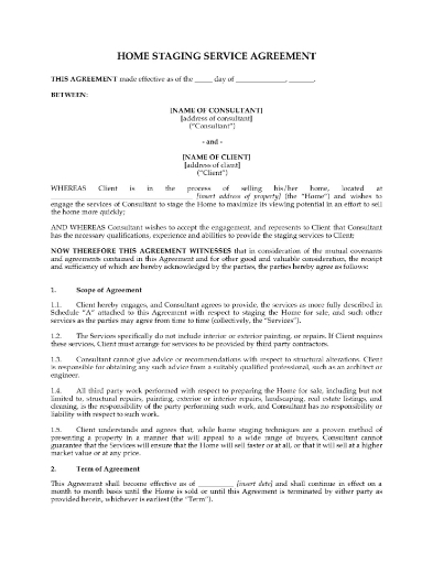 Home Staging Services Contract