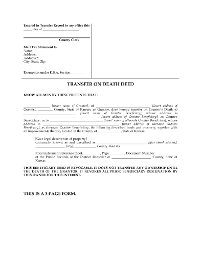 Kansas Transfer on Death Deed Forms