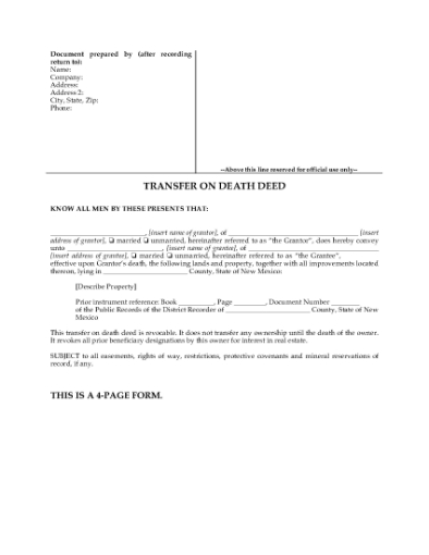 Picture of New Mexico Transfer on Death Deed Forms