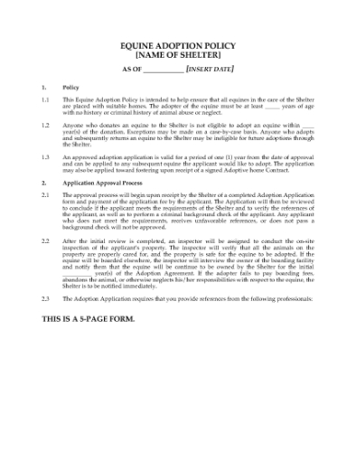 Picture of Equine Adoption Policy