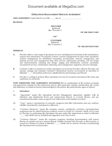Picture of IT Operations Management Services Agreement