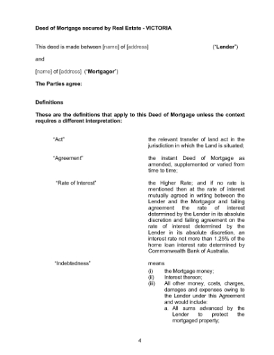 Picture of Victoria Deed of Mortgage