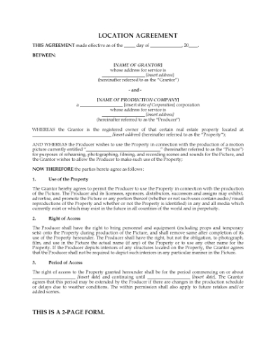 Picture of Film Location Agreement