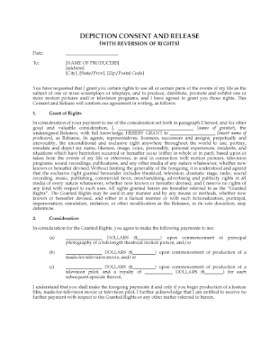 Picture of Depiction Consent and Release with Reversion Clause