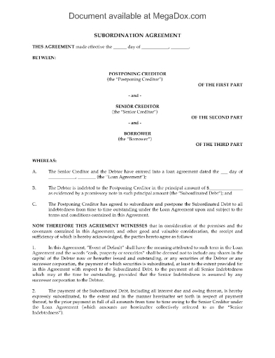 Subordination Agreement (long form)
