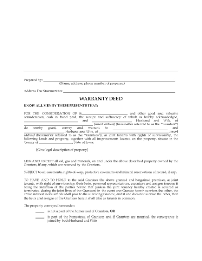 Picture of Iowa Warranty Deed for Joint Ownership