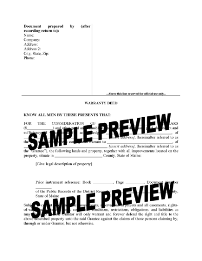 Picture of Maine Special Warranty Deed