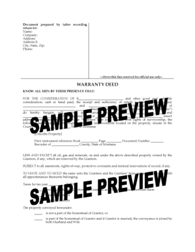 Picture of Montana Warranty Deed for Joint Ownership