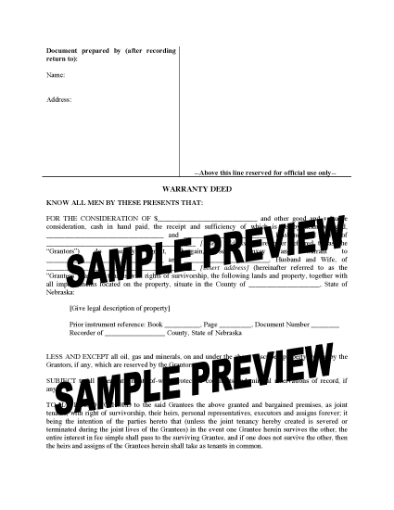 Picture of Nebraska Warranty Deed for Joint Ownership