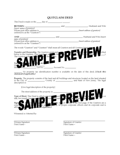 Picture of New Jersey Quitclaim Deed for Joint Ownership