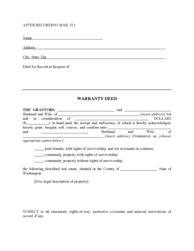 Picture of Washington Warranty Deed for Joint Ownership