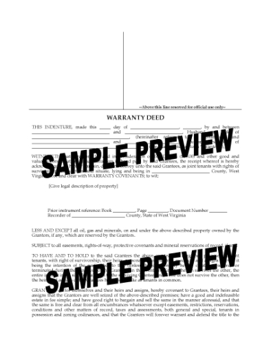 Picture of West Virginia Warranty Deed for Joint Ownership