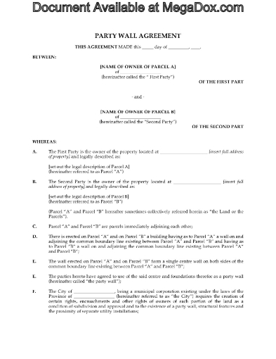 Canada Party Wall Agreement