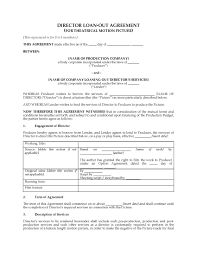 Picture of Film Director Loan-Out Agreement for DGA Members