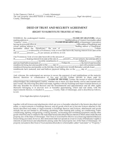 Picture of Mississippi Commercial Deed of Trust and Security Agreement