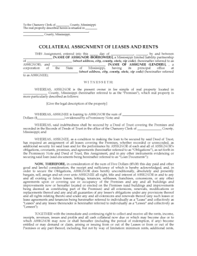 Picture of Mississippi Assignment of Leases and Rents
