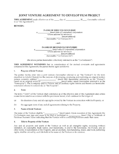 Picture of Film Project Joint Venture Agreement