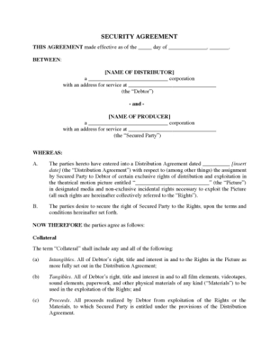 Picture of Film Distribution Security Agreement